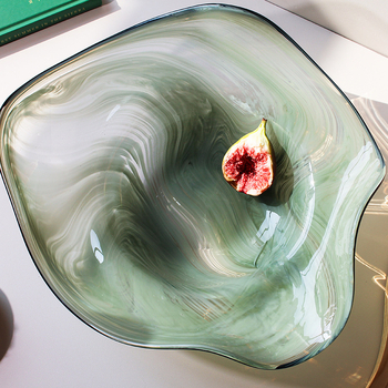 Γυάλινο βαθύ πιάτο φρούτων, ποικίλα σχέδια, μοντέρνο μινιμαλιστικό ύφος, ασυνήθιστο σχήμα, μονοκόμματη κατασκευή