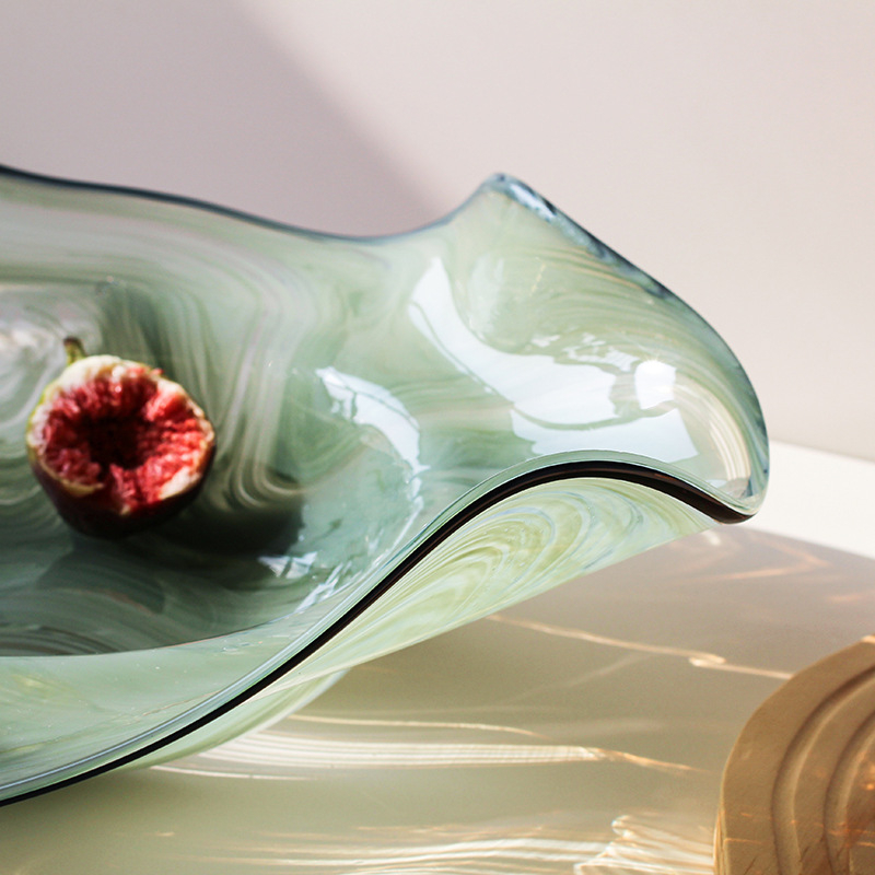 Γυάλινο βαθύ πιάτο φρούτων, ποικίλα σχέδια, μοντέρνο μινιμαλιστικό ύφος, ασυνήθιστο σχήμα, μονοκόμματη κατασκευή