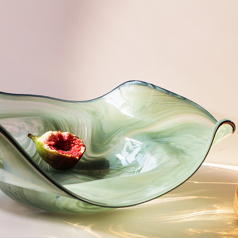 Γυάλινο βαθύ πιάτο φρούτων, ποικίλα σχέδια, μοντέρνο μινιμαλιστικό ύφος, ασυνήθιστο σχήμα, μονοκόμματη κατασκευή