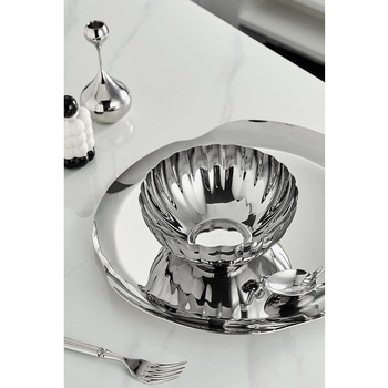 Δίσκος φρούτων από ανοξείδωτο χάλυβα 304, βαθύς, σκανδιναβικού στυλ, κυκλικού σχεδιασμού, επιφάνεια με καθρέφτη