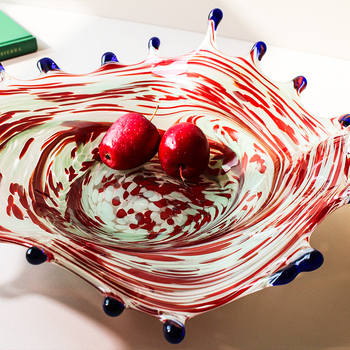 Farfurie din sticlă pentru fructe, adâncă, pentru sufragerie, formă unică, model variat, stil modern minimalist, turnare dintr-un singur pies