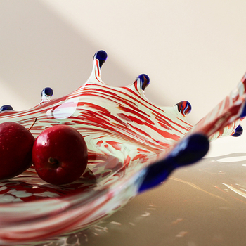 Farfurie din sticlă pentru fructe, adâncă, pentru sufragerie, formă unică, model variat, stil modern minimalist, turnare dintr-un singur pies