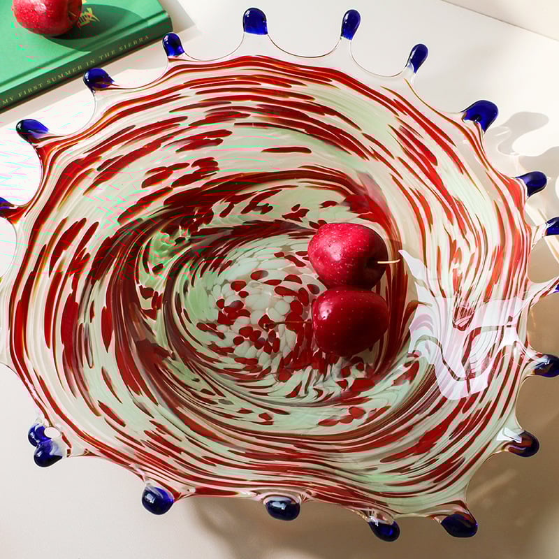Farfurie din sticlă pentru fructe, adâncă, pentru sufragerie, formă unică, model variat, stil modern minimalist, turnare dintr-un singur pies
