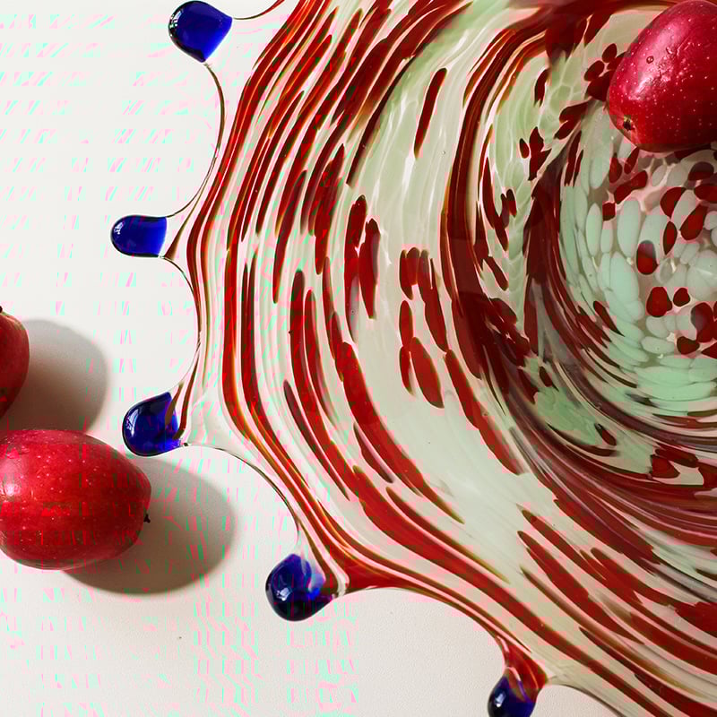 Farfurie din sticlă pentru fructe, adâncă, pentru sufragerie, formă unică, model variat, stil modern minimalist, turnare dintr-un singur pies