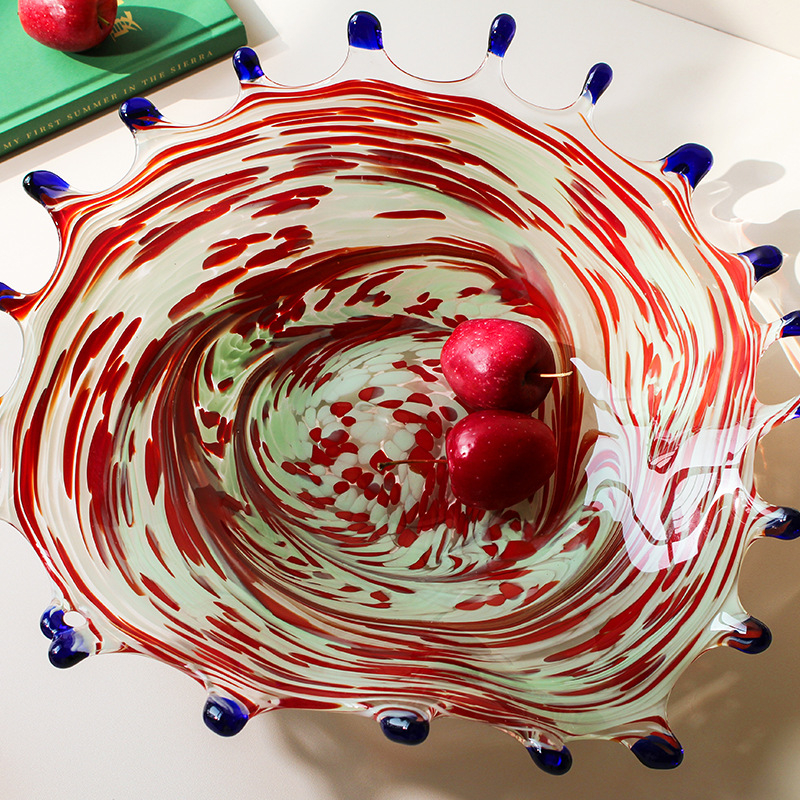 Farfurie din sticlă pentru fructe, adâncă, pentru sufragerie, formă unică, model variat, stil modern minimalist, turnare dintr-un singur pies