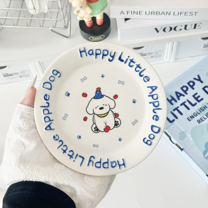 Κεραμικό στρογγυλό πιάτο με καρτούν μοτίβο, χαριτωμένο στυλ, ασφαλές για μικροκύματα