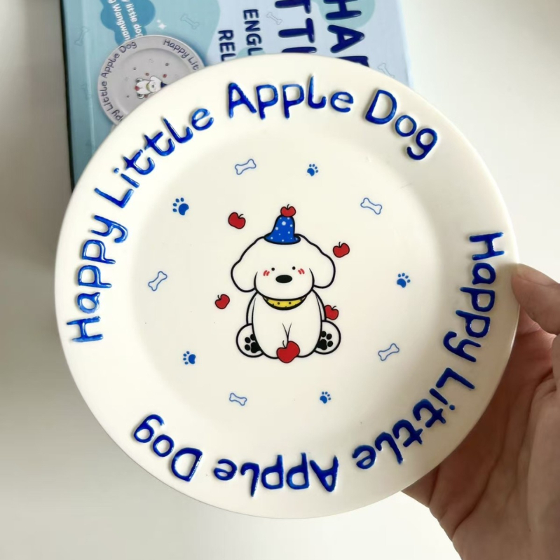 Κεραμικό στρογγυλό πιάτο με καρτούν μοτίβο, χαριτωμένο στυλ, ασφαλές για μικροκύματα