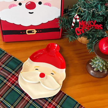 Slatka Santa ploča za knedle s dip zdjelom, keramika, karikatura uzorak, sladak stil, nepravilan oblik