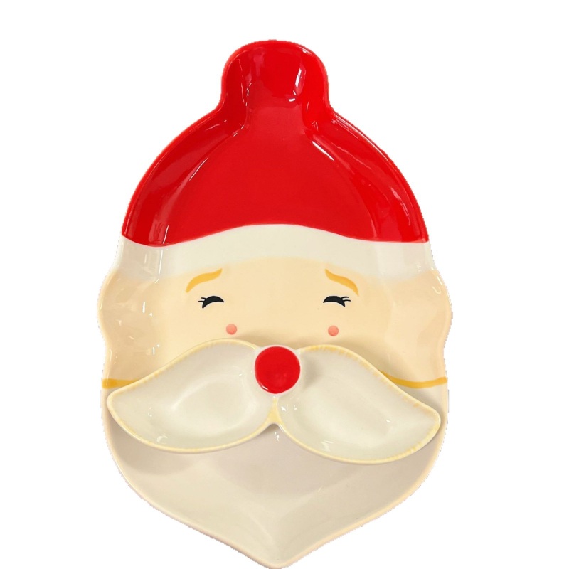 Slatka Santa ploča za knedle s dip zdjelom, keramika, karikatura uzorak, sladak stil, nepravilan oblik