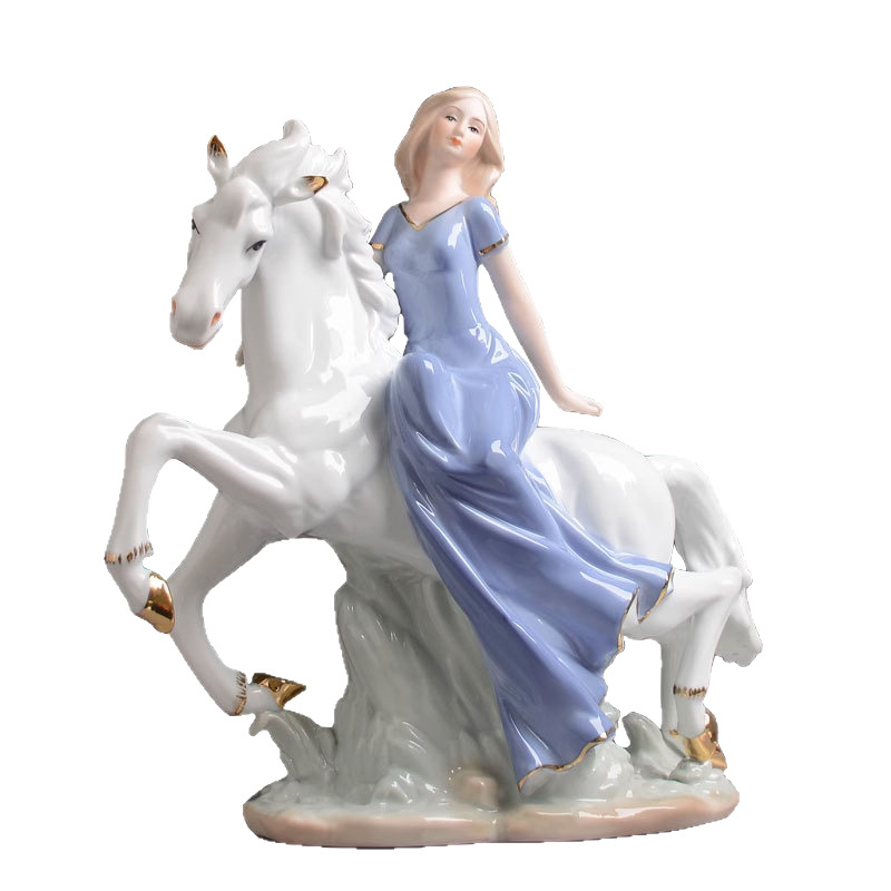 Porcelánová západná jezdecká figúrka – dievča na koni, svadobný dar