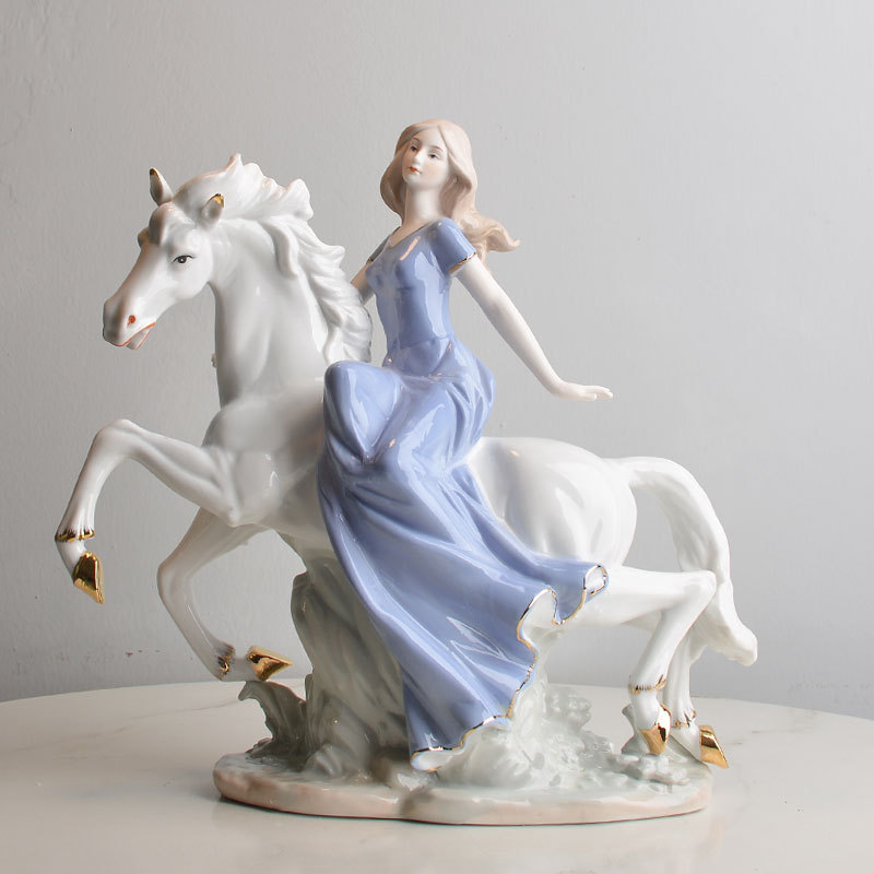 Porcelánová západná jezdecká figúrka – dievča na koni, svadobný dar