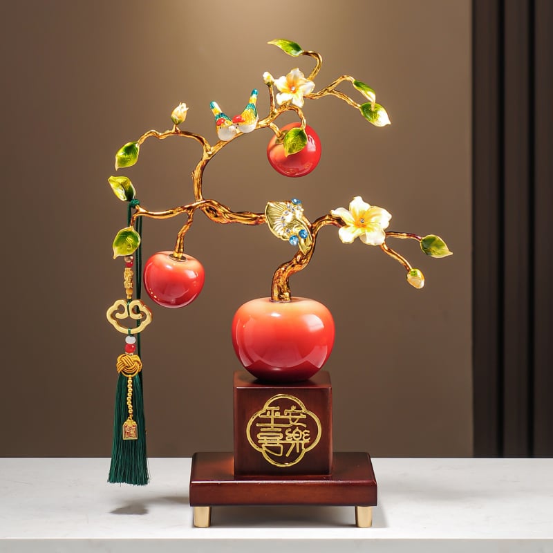 Ornament măr emailat, ceramică, pictat manual, stil nou chinezesc — cadou ideal pentru nunți și case noi