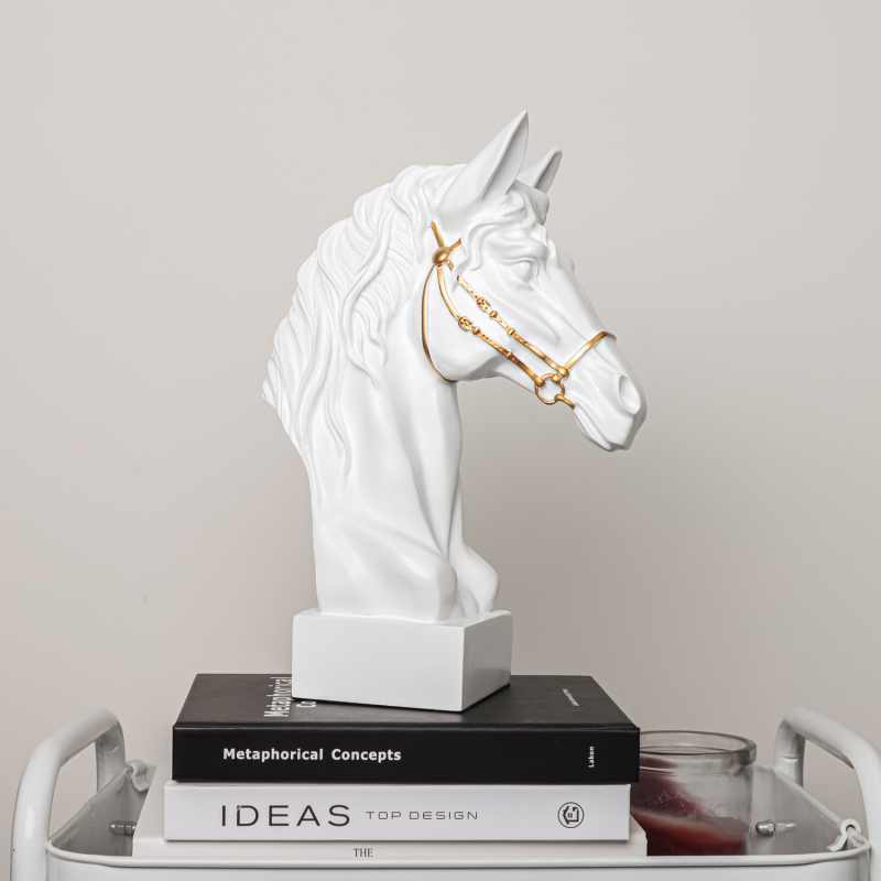 Скулптура на конска глава – модерно изкуство, смола, 3D украса за дневна, ТВ шкаф и бар шкаф; инжекционно формована, полу ръчна изработка