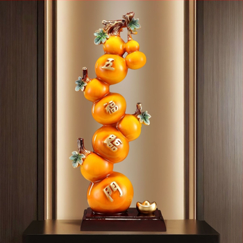 Ornament dovleac cu motivul celor cinci binecuvântări, rășină, stil chinezesc, gravat