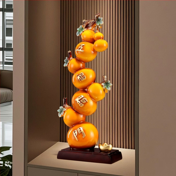 Ornament dovleac cu motivul celor cinci binecuvântări, rășină, stil chinezesc, gravat