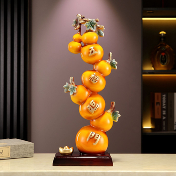 Ornament dovleac cu motivul celor cinci binecuvântări, rășină, stil chinezesc, gravat