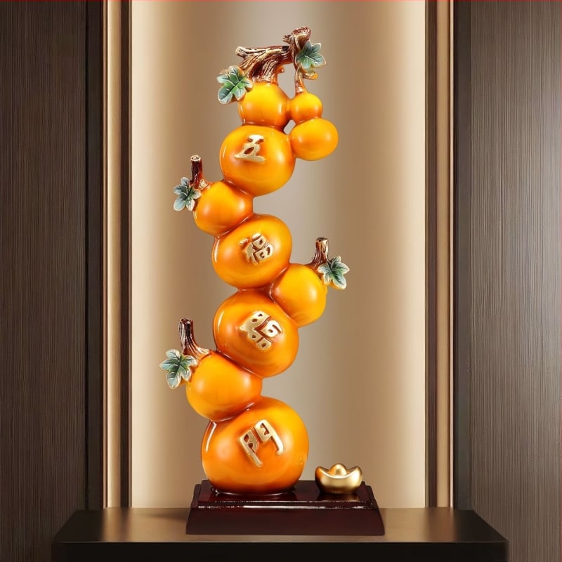 Ornament dovleac cu motivul celor cinci binecuvântări, rășină, stil chinezesc, gravat