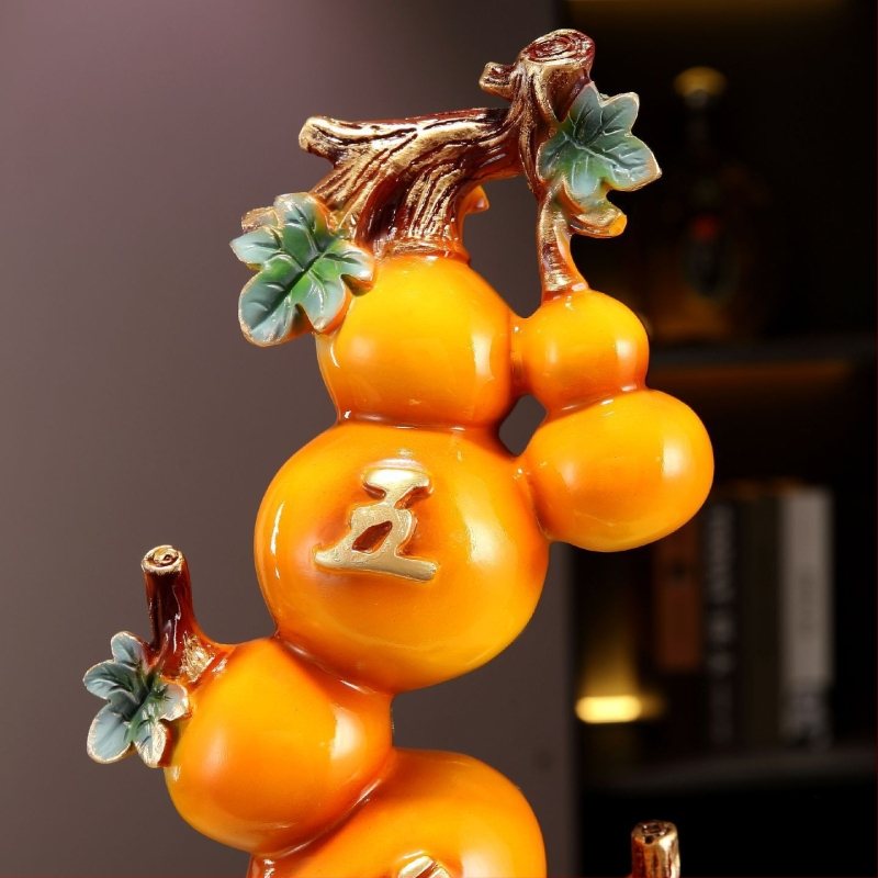 Ornament dovleac cu motivul celor cinci binecuvântări, rășină, stil chinezesc, gravat