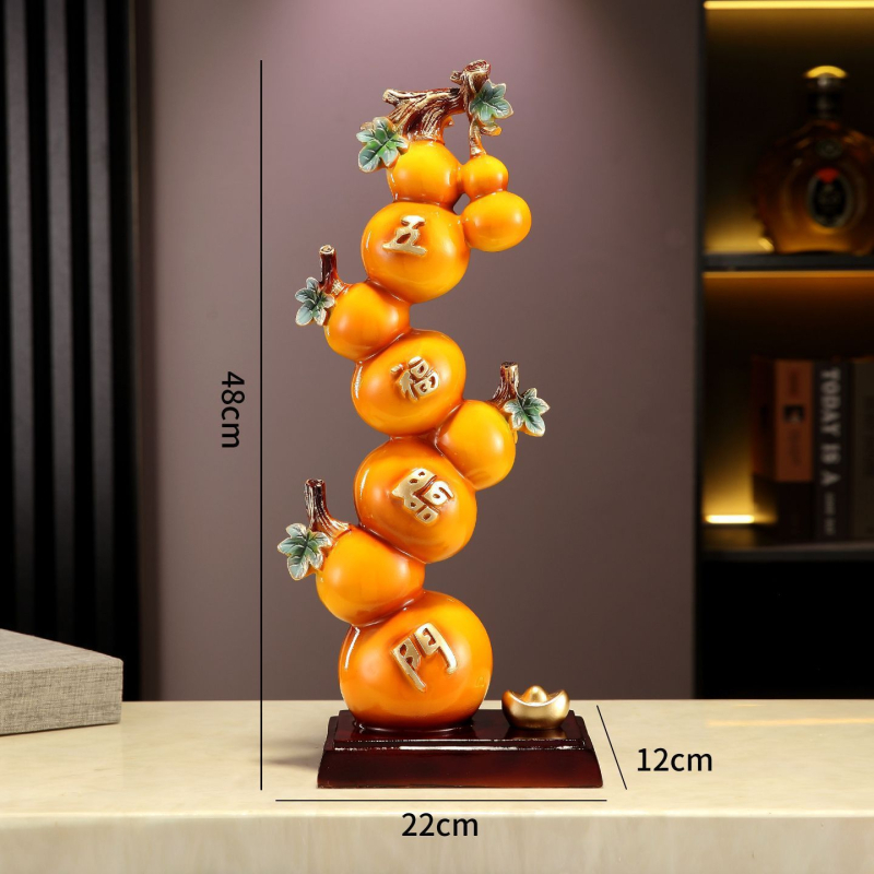 Ornament dovleac cu motivul celor cinci binecuvântări, rășină, stil chinezesc, gravat