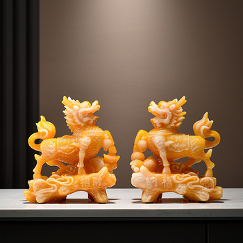Pereche de figuri Kirin din rășină, stil chinezesc modern, decor pentru hol și birou, personalizabil