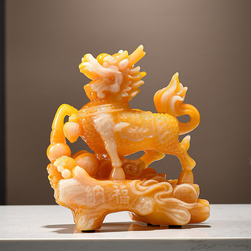 Pereche de figuri Kirin din rășină, stil chinezesc modern, decor pentru hol și birou, personalizabil