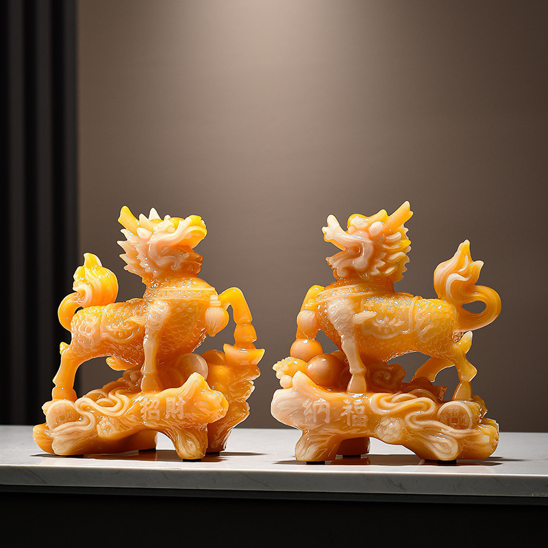 Pereche de figuri Kirin din rășină, stil chinezesc modern, decor pentru hol și birou, personalizabil