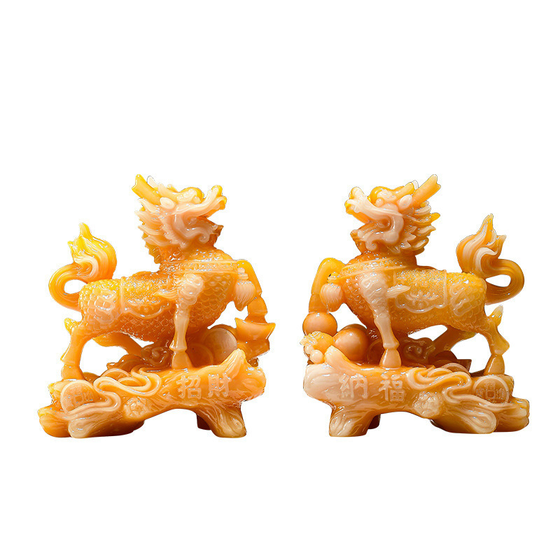 Pereche de figuri Kirin din rășină, stil chinezesc modern, decor pentru hol și birou, personalizabil