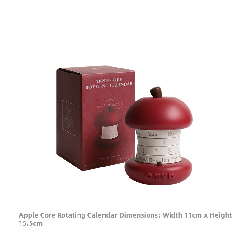 Calendar perpetuu rotativ în formă de măr — decor de birou din rășină; Material: rășină; Stil: modern minimalist; Potrivit ca cadou pentru ocazii speciale