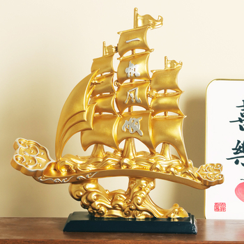 Ornament barcă în stil chinezesc nou, din rășină; pentru living și hol — cadou de casă nouă pentru colegi, prieteni și persoane în vârstă