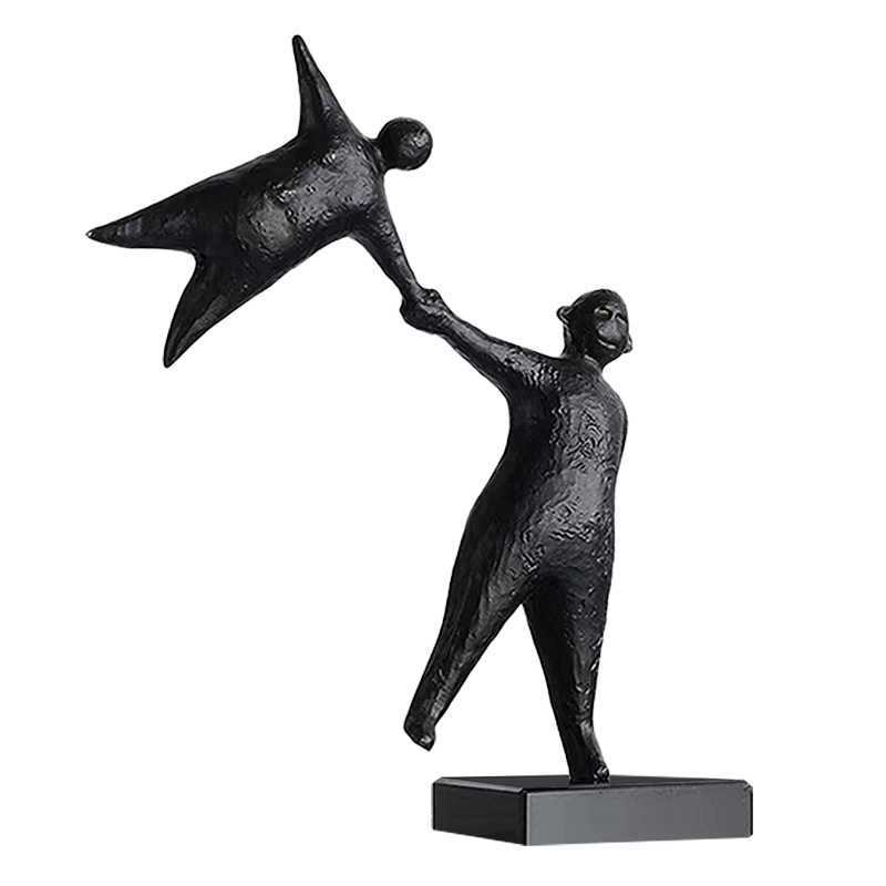 Figurină din rășină: două siluete ținându-se de mâini — design nordic simplu și modern pentru decorul sufrageriei; fără personalizare; nu este cadou.