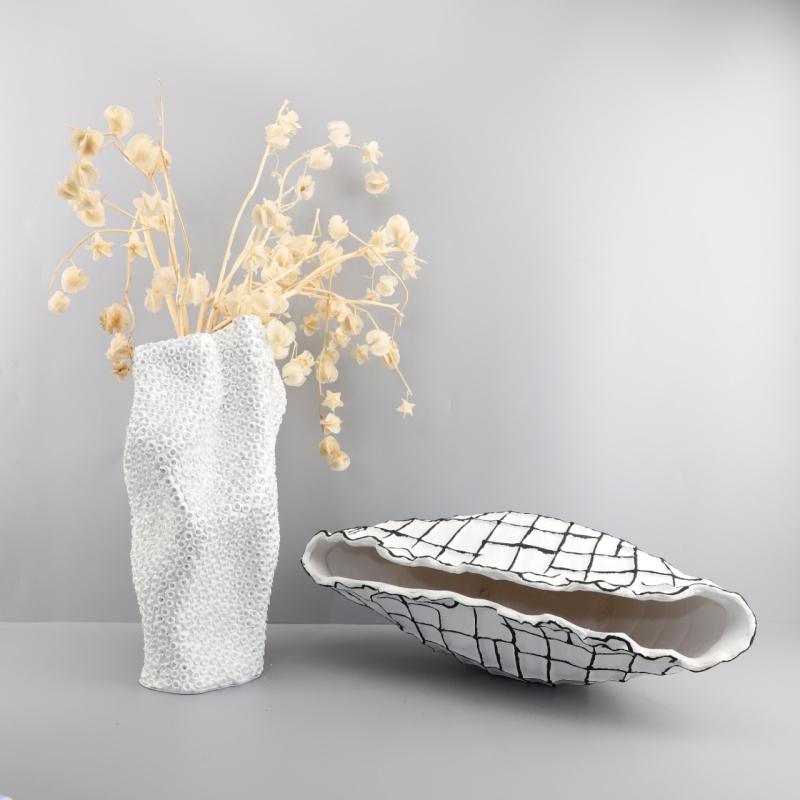 Keramička vaza – nordijski minimalistički dizajn s teksturom školjke; Brand: Super Jie; Materijal: keramika; Pakiranje: karton