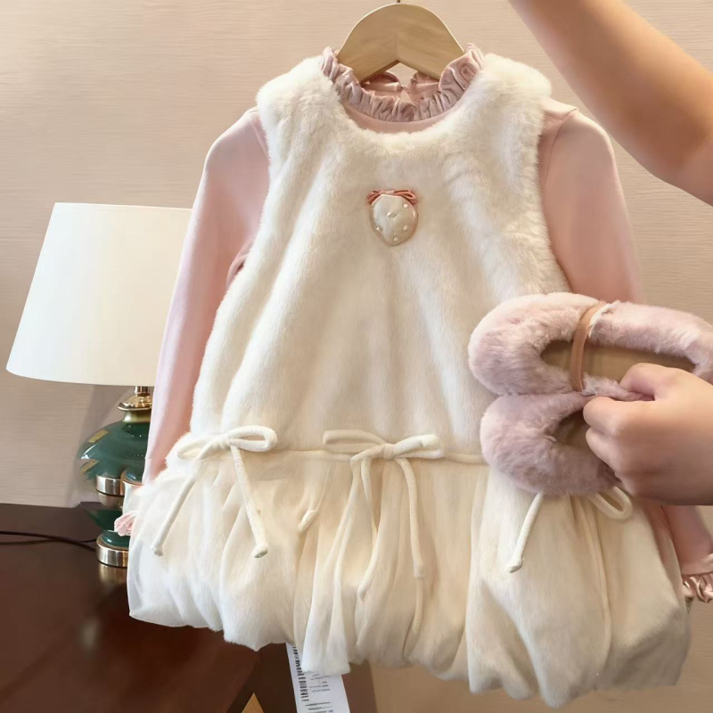 Set de rochie pentru fetițe în stil prințesă, cu top fără mâneci; material bumbac-amestec (80% bumbac, 10% elastan, 10% poliester); fustă în A-line cu bretele; culoare solidă; finisaj moale