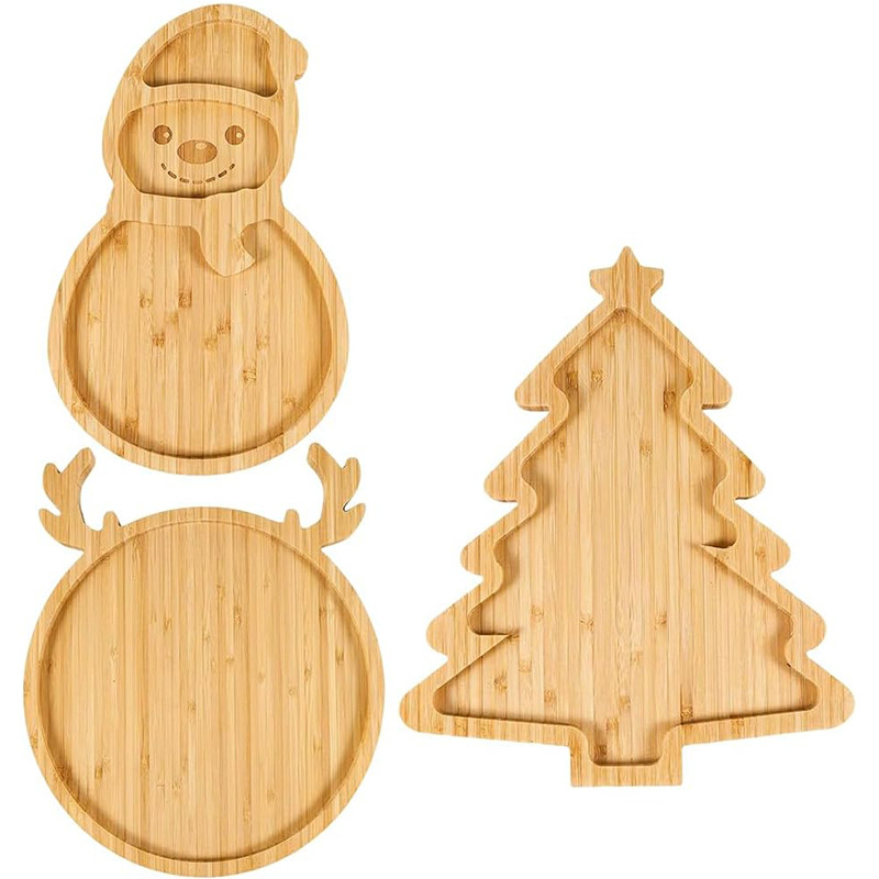 Puidust jõulupuust suupisteplaat, 3-osaline komplekt, Palleti sari, logotüübi kohandamine saadaval, kingituseks sobiv, kaasaegne lihtne stiil