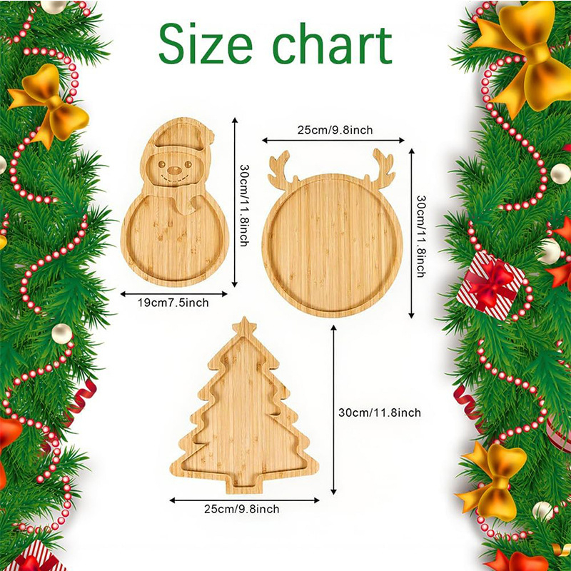 Puidust jõulupuust suupisteplaat, 3-osaline komplekt, Palleti sari, logotüübi kohandamine saadaval, kingituseks sobiv, kaasaegne lihtne stiil