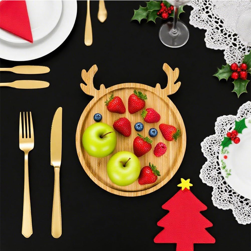 Puidust jõulupuust suupisteplaat, 3-osaline komplekt, Palleti sari, logotüübi kohandamine saadaval, kingituseks sobiv, kaasaegne lihtne stiil