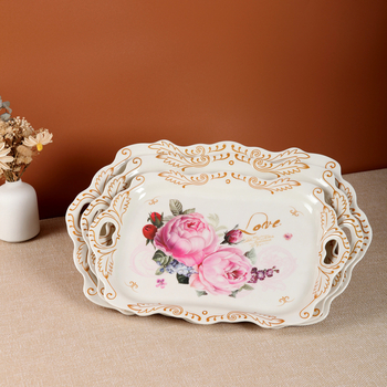 Μελαμινένιος δίσκος για τσάι, ορθογώνιος, ανάγλυφο φλοράλ μοτίβο, φινίρισμα υπό γλάσο, στυλ φως-πολυτέλειας ρετρό