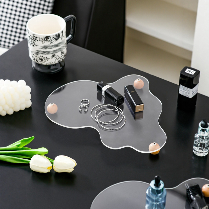 Suport acrilic pentru deserturi – stil european, farfurie de tort în formă de nor, cu bază din lemn