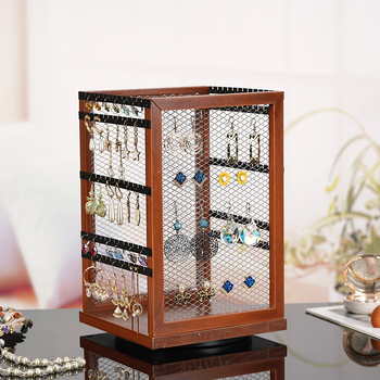 Feichuang suport rotativ pentru bijuterii, artă din fier, carcasă din lemn masiv, disc rotativ, design cu mai multe niveluri (3-5 niveluri)