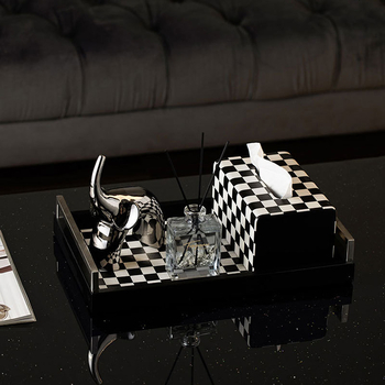 Νορδικός δίσκος τραπεζιού από τεχνητό δέρμα — προσαρμόσιμος, χειροποίητος με επίστρωση ηλεκτροπλατίωσης; οργάνωση εισόδου και δίσκος μακιγιάζ για γραφείο