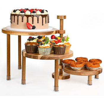 Puidust kolmetasandiline cupcake-demonstratsioonialus, lauale eemaldatav dekoratsioon, logoga kohandatav