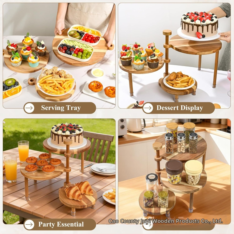 Puidust kolmetasandiline cupcake-demonstratsioonialus, lauale eemaldatav dekoratsioon, logoga kohandatav