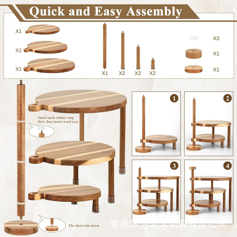 Puidust kolmetasandiline cupcake-demonstratsioonialus, lauale eemaldatav dekoratsioon, logoga kohandatav