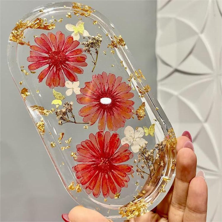 Κυκλικός δίσκος από ρητίνης με δείγμα λουλουδιού, ιαπωνικός μινιμαλισμός, χειροποίητο, διακόσμηση σπιτιού σε στυλ μοντέρνας τέχνης