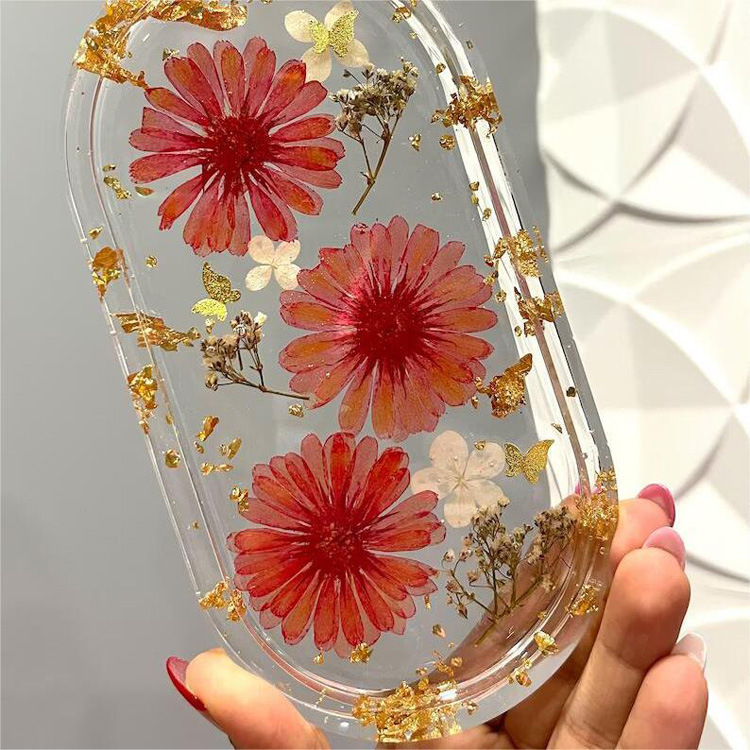 Κυκλικός δίσκος από ρητίνης με δείγμα λουλουδιού, ιαπωνικός μινιμαλισμός, χειροποίητο, διακόσμηση σπιτιού σε στυλ μοντέρνας τέχνης