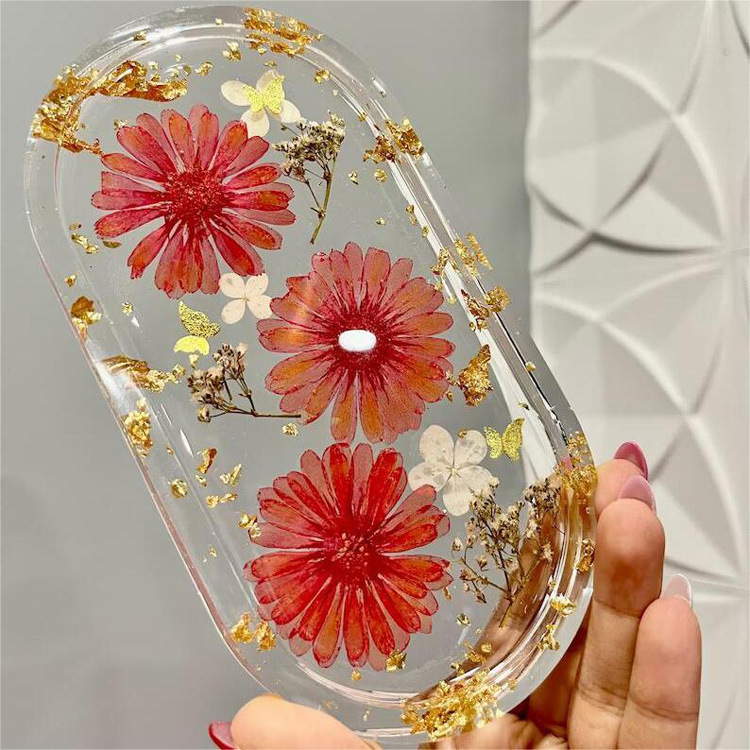 Κυκλικός δίσκος από ρητίνης με δείγμα λουλουδιού, ιαπωνικός μινιμαλισμός, χειροποίητο, διακόσμηση σπιτιού σε στυλ μοντέρνας τέχνης