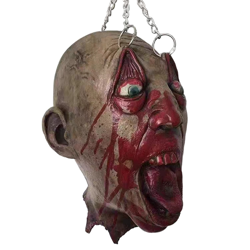 Prop de decor pentru scenă – păpușă cu cap de lanț din fier, stil teror, decorațiune de Halloween (Material: 21119583365)