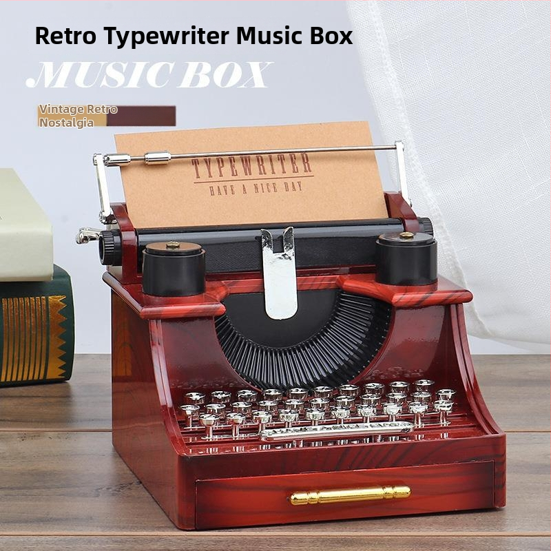 Ретро музикална кутия с пишеща машина – пластмасова, класически стил, бюро-декор с проектор, код 19100959732