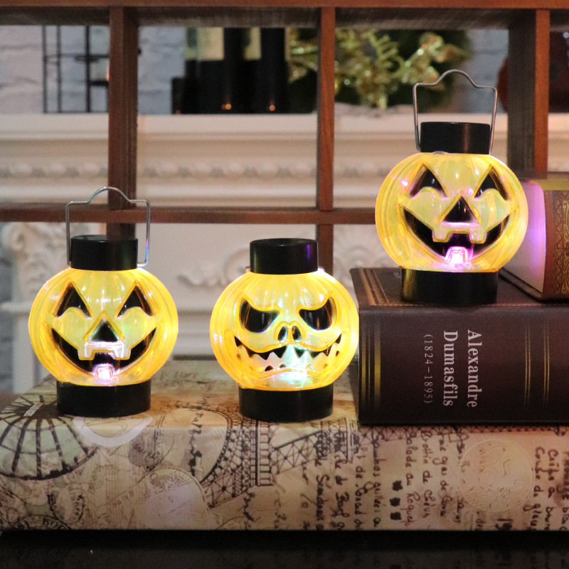 Fenar Halloween cu dovleac cu față expresivă pentru decor bar și birou, iluminat LED, din plastic, proces semi-manual/semi-mecanic