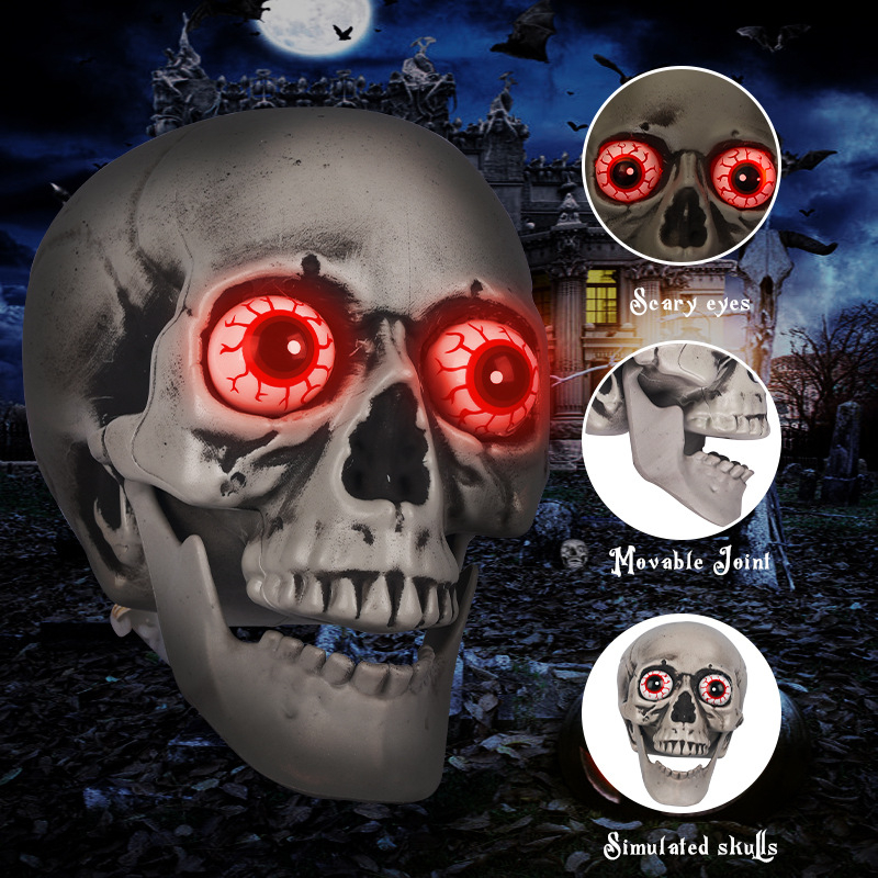 Halloween bar rekvizit – svjetleći lubanja ukras, horor-thriller stil, materijali: plastika i tkanina