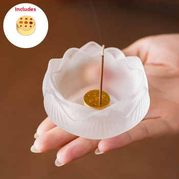 Sklenený držiak na kadidlo s motívom lotosu – vnútorné použitie, nový čínsky štýl, lepená konštrukcia, vhodný ako obchodný dar